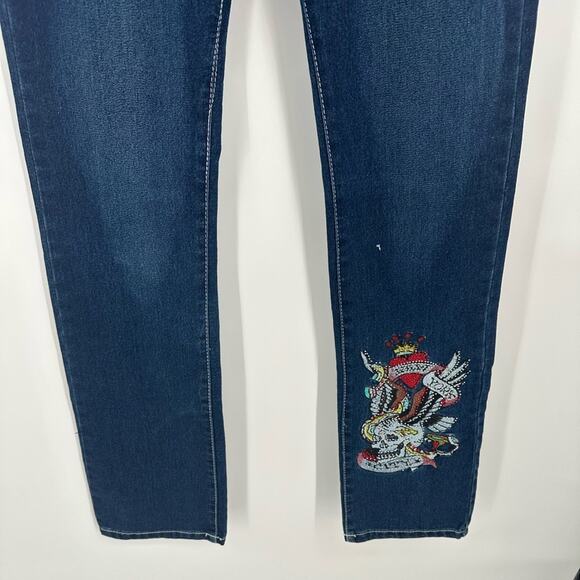 Ed Hardy Jeans Spellout Stretch Beaded Logo Straight Leg 30 Low Rise Y2k Vintage - Picture 3 of 10